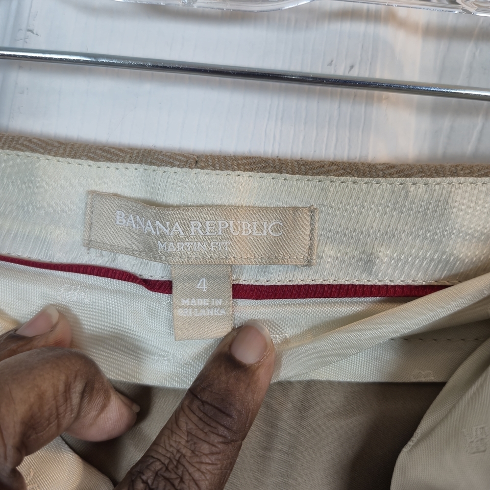 Banana Republic Martin Fit Tan Herringbone Wool Blend Wide Leg Trousers 4 - Picture 5 of 6